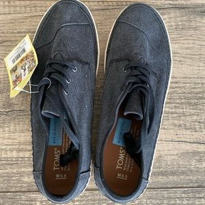 Toms Paseo Sneakers Black Washed Canvas Men's 9.5 Lace Up Boat Shoe 10009847